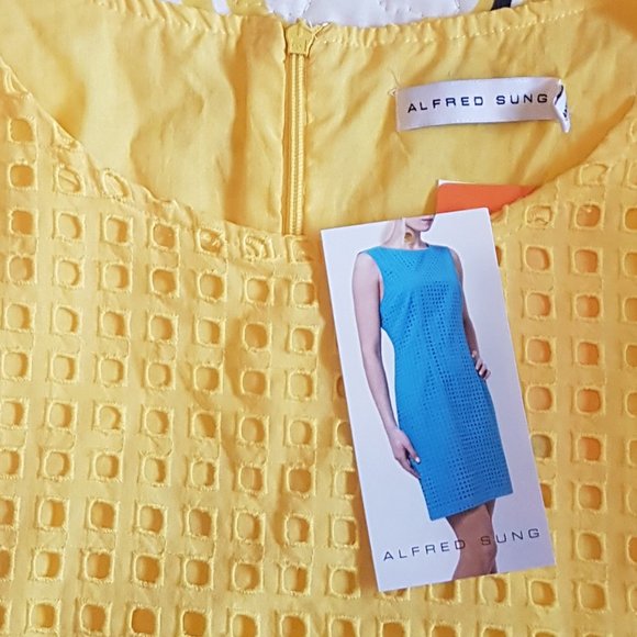 ALFRED SUNG YELLOW EYELET SUMMER SHIFT DRESS SIZE 12/14. - Picture 6 of 8